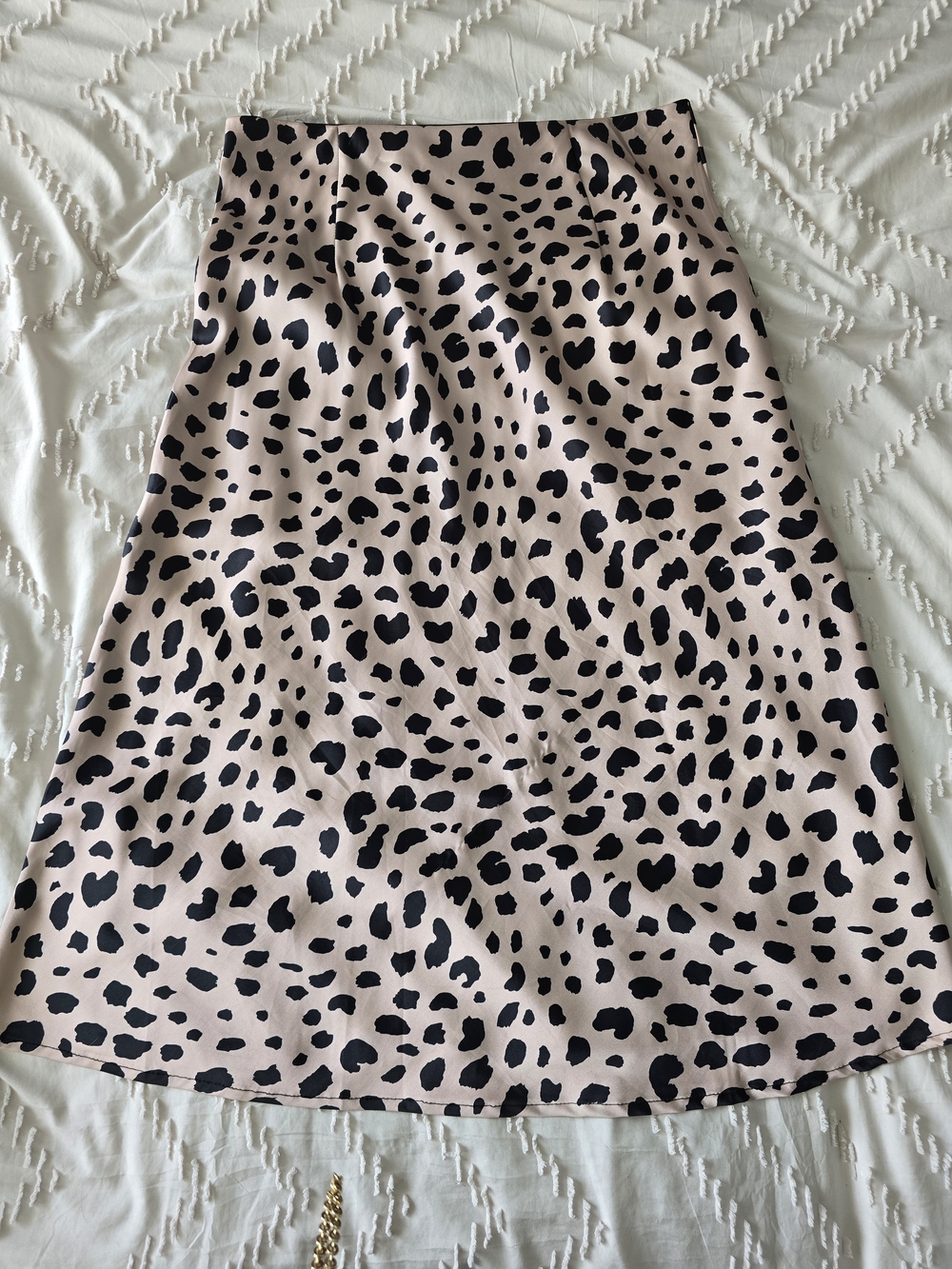 Satin Beige and Black Animal Print Midi Skirt